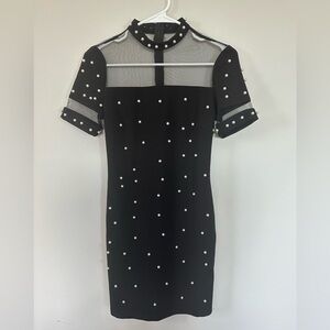 Black mini dress with pearls